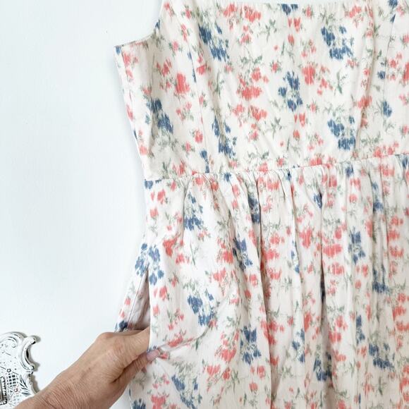 Rebecca Taylor Emma Off White Coral and Blue Floral Midi Dress Sundress 2 - Picture 6 of 12